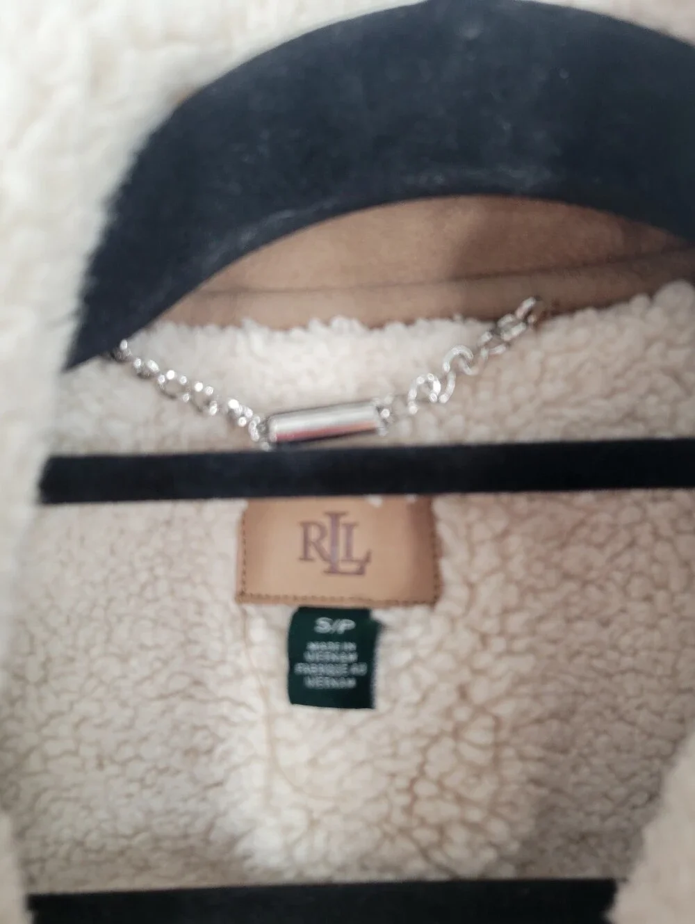 Ralph Lauren Taupe Outer with Cream Faux-Shearling Lining Vest Size S